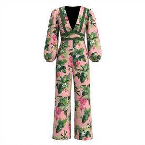 Farm Rio Pink Tropical Floral Jumpsuit size S